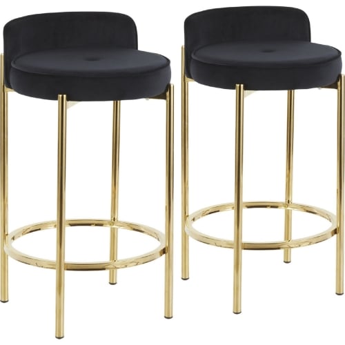 Chloe 26" Counter Stool in Black Leatherette & Gold Metal (Set of 2)